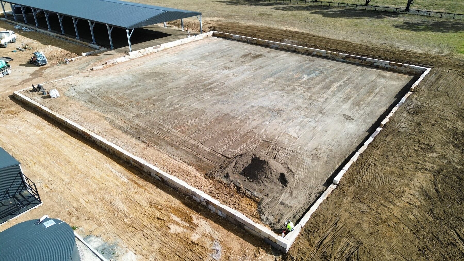 Completed large building-pad formation viewed from the air