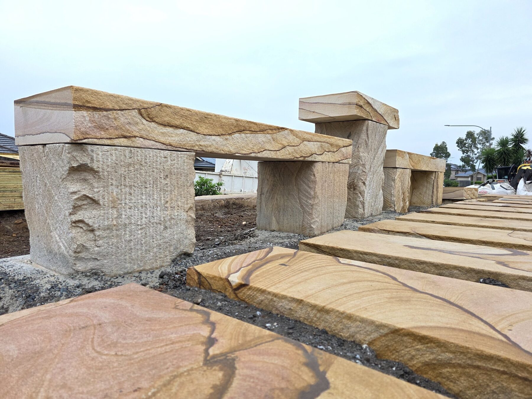 Completed poolside sandstone steps and landscape access by MTS